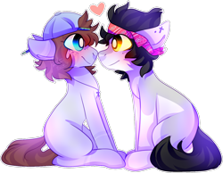 Size: 1388x1076 | Tagged: safe, artist:amiicommissions, oc, oc only, oc:aiden, oc:brody, pony, backwards cutie mark, duo, duo male, heart, looking into each others eyes, male, simple background, stallion, transparent background, white pupils