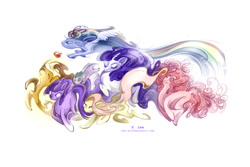 Size: 1200x800 | Tagged: safe, artist:fleebites, applejack, fluttershy, pinkie pie, rainbow dash, rarity, spike, twilight sparkle, dragon, earth pony, pegasus, pony, unicorn, g4, abstract, female, horn, male, mane seven, mane six, mare, simple background, surreal, unicorn twilight, white background, wingless spike