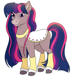 Size: 690x721 | Tagged: safe, artist:byefella, twilight sparkle, horse, alternate design, brown coat, clothes, female, mare, simple background, solo, style emulation, tail, transparent background, two toned mane, two toned tail, unshorn fetlocks, wavy mane, wavy tail, wild manes, wild manesified