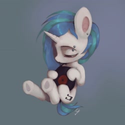 Size: 2690x2690 | Tagged: safe, artist:tuskonline, dj pon-3, vinyl scratch, pony, unicorn, g4, ear piercing, eyebrow piercing, female, horn, mare, multicolored hair, multicolored mane, multicolored tail, music notes, piercing, solo, tail, white coat