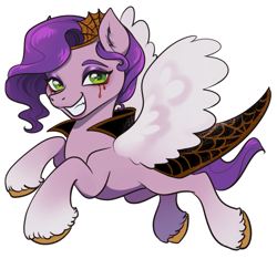 Size: 1285x1203 | Tagged: safe, artist:byefella, pipp petals, pegasus, pony, g5, adorapipp, clothes, costume, cute, female, flying, halloween, halloween costume, mare, simple background, smiling, solo, white background