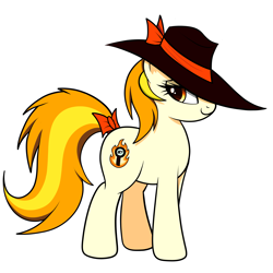 Size: 3086x3086 | Tagged: safe, artist:vomitvomiting, oc, oc only, oc:cinder dick, pony, bow, hat, simple background, solo, tail, tail bow, white background