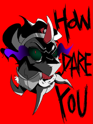 Size: 645x860 | Tagged: safe, artist:叶思, king sombra, pony, unicorn, g4, angry, horn, red background, simple background, solo, sombra eyes