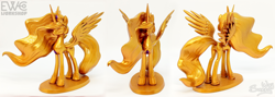 Size: 2000x714 | Tagged: safe, artist:ewc workshop, artist:sunny way, princess celestia, alicorn, g4, 3d print, art, artwork, butt, craft, female, figurine, gold, horn, irl, jewelry, mare, painting, photo, plot, regalia, sculpture, shiny, slender, solo, statue, tall, thin, wings