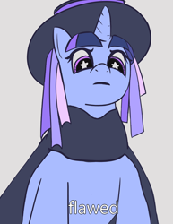 Size: 848x1100 | Tagged: safe, artist:welderanon, oc, oc only, oc:flawless sparklemoon, pony, unicorn, my little pony the movie: the death of twilight sparkle, 4chan, best pony, female, fusion, fusion:trixie, fusion:twilight sparkle, fusion:twixie, horn, low angle, mare, meme, pathetic, simple background, solo, white background