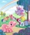 Size: 400x469 | Tagged: safe, artist:kathy carr, cheerilee (g3), pinkie pie (g3), rainbow dash (g3), scootaloo (g3), starsong, sweetie belle (g3), toola-roola, g3, g3.5, 2008, core seven, outdoors, rainbows, tree