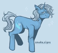 Size: 2878x2614 | Tagged: safe, artist:smoke_signs, trixie, pony, unicorn, g4, blue background, female, horn, mare, simple background, solo