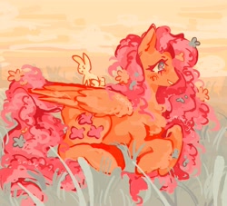 Size: 4096x3713 | Tagged: safe, artist:smoke_signs, angel bunny, fluttershy, pegasus, pony, rabbit, g4, animal, duo, female, flower, flower in hair, lying down, male, mare, prone