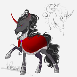 Size: 1024x1024 | Tagged: safe, artist:hoszzek, king sombra, pony, unicorn, g4, cloak, clothes, curved horn, hoof shoes, horn, male, simple background, solo, stallion, white background