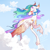 Size: 2024x2024 | Tagged: safe, artist:hoszzek, princess celestia, alicorn, pony, g4, coat markings, colored wings, colored wingtips, curved horn, ear tufts, female, flying, horn, mare, outdoors, red eyes, solo, unshorn fetlocks, wings