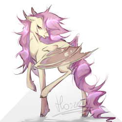 Size: 3024x3024 | Tagged: safe, artist:hoszzek, fluttershy, bat pony, pony, g4, bat ponified, blood, claws, ear fluff, ear piercing, earring, female, flutterbat, jewelry, mare, nosebleed, piercing, race swap, solo, unshorn fetlocks, wing claws, wings