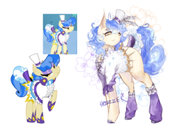 Size: 2650x2000 | Tagged: safe, artist:hoszzek, sapphire shores, earth pony, pony, g4, clothes, dress, female, hat, hoof shoes, leg warmers, mare, outfit, shirt, simple background, solo, top hat, white background