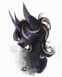 Size: 2400x3000 | Tagged: safe, artist:hoszzek, oc, oc only, pony, unicorn, bust, curved horn, ear tufts, female, heart, heart eyes, horn, mare, simple background, solo, speech bubble, white background, wingding eyes