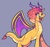 Size: 664x621 | Tagged: safe, artist:kreeeeeez, luxxe, dragon, g5, dragoness, female, gradient mane, gray background, horn, open mouth, purple eyes, purple wings, simple background, solo, teeth, unitober 2024, wings, yellow skin