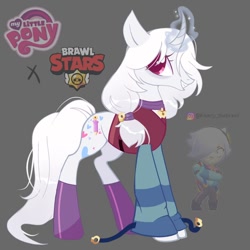 Size: 736x736 | Tagged: source needed, safe, artist:khatty_thebrawl, pony, unicorn, brawl stars, brawler, clothes, colette, colette (brawl stars), crossover, female, heart, horn, mare, pencil, ponified, shoes, solo, supercell, teeth, vest