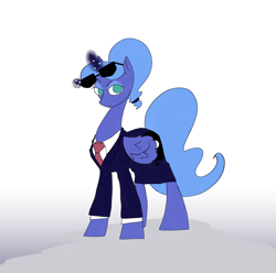 Size: 3600x3576 | Tagged: safe, artist:ponny, princess luna, alicorn, pony, g4, alternate hairstyle, business suit, businessmare, clothes, female, looking at you, magic, mare, s1 luna, solo, sunglasses, telekinesis, tied mane