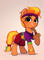 Size: 450x619 | Tagged: artist needed, source needed, safe, earth pony, pony, amber, amber (brawl stars), bandage, braid, brawl stars, brawler, clothes, female, looking at you, mare, ponified, shirt, skirt, supercell