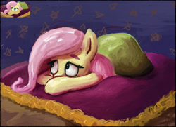 Size: 5084x3682 | Tagged: safe, artist:phutashi, fluttershy, pegasus, pony, g4, my little pony: the movie, absurd file size, absurd resolution, blanket, cute, lying down, prone, scene interpretation, screencap reference, shyabetes, solo