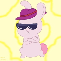 Size: 1280x1280 | Tagged: safe, artist:dawnie, rabbit, clip trot, g5, my little pony: tell your tale, abstract background, animal, solo, sunglasses, the bunny hip-hop, unitober 2024