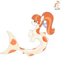 Size: 2500x2500 | Tagged: safe, artist:r4hucksake, oc, oc only, oc:odayakana kawa, merpony, original species, seapony (g4), base used, blushing, dorsal fin, female, fin, fins, fish tail, flowing mane, flowing tail, hairband, mare, ponytail, scales, simple background, smiling, solo, spots, swimming, tail, transparent background