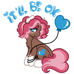 Size: 1000x1000 | Tagged: safe, artist:kazmuun, oc, oc only, oc:ginger bread, earth pony, pony, balloon, blue eyes, blue text, brown coat, bushy tail, chest fluff, coat markings, colored eartips, colored eyebrows, colored lineart, commission, curly mane, cyan eyes, ear markings, earth pony oc, eye clipping through hair, eyebrows, eyebrows visible through hair, eyelashes, female, female oc, fluffy mane, fluffy tail, freckles, heart, heart eyes, lidded eyes, mare, mare oc, pink mane, pink tail, positive message, positive ponies, profile, short mane, signature, simple background, sitting, smiling, socks (coat markings), solo, tail, transparent background, two toned mane, two toned tail, white pupils, wingding eyes