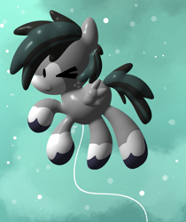 Size: 1141x1360 | Tagged: safe, artist:doodlesinky, oc, oc only, oc:inky doodles, balloon pony, inflatable pony, pegasus, pony, abstract background, balloon, helium, plastic, solo