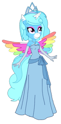 Size: 963x1951 | Tagged: safe, artist:laprincipiante, artist:mlp-headstrong, oc, oc only, oc:jemimasparkle, anthro, base used, breasts, busty oc, clothes, colored wings, cute, dress, evening gloves, female, gloves, gown, jewelry, long gloves, multicolored wings, necklace, ocbetes, rainbow wings, simple background, smiling, solo, the princess and the frog, tiana, tiara, transparent background, wings