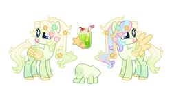 Size: 1000x500 | Tagged: safe, artist:lastunicorn666, oc, oc only, oc:melon cream soda, pegasus, pony, base used, blue eyes, coat markings, colored hooves, colored wings, dappled, facial markings, female, folded wings, food, freckles, gradient legs, gradient mane, gradient tail, hairclip, hooves, mare, multicolored freckles, multicolored hair, narutomaki, ponytail, rainbow hair, simple background, snip (coat marking), solo, spread wings, stars, strawberry, tail, transparent background, turned head, wings