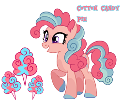 Size: 1180x1003 | Tagged: safe, artist:batponybaby123, oc, oc only, oc:cotton candy pie, earth pony, base used, blue hair, cotton candy, curly hair, curly mane, curly tail, earth pony oc, next generation, offspring, parent:cheese sandwich, parent:pinkie pie, parents:cheesepie, pink hair, simple background, solo, tail, transparent background