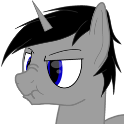 Size: 1000x1000 | Tagged: safe, artist:ruchiyoto, oc, oc only, oc:black cross, pony, unicorn, base used, bust, horn, male, scrunchy face, simple background, solo, stallion, white background