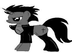 Size: 377x279 | Tagged: safe, artist:ruchiyoto, oc, oc only, oc:black cross, pony, unicorn, boots, clothes, digital art, horn, male, shoes, simple background, solo, stallion, white background, wrong aspect ratio