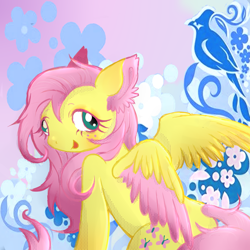 Size: 1400x1400 | Tagged: artist needed, source needed, safe, fluttershy, pegasus, pony, g4, 2000s, aesthetics, back, blushing, butt, colored ear fluff, colored ears, colored wings, cute, facial freckles, female, freckles, frutiger metro, half body, human shoulders, looking at you, looking back, looking back at you, looking over shoulder, mare, nostalgia, open mouth, plot, shyabetes, smiling, solo, spread wings, tail, two toned wings, wings