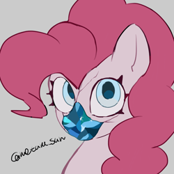 Size: 4096x4096 | Tagged: safe, artist:metaruscarlet, pinkie pie, earth pony, pony, g4, cracks, gem, gray background, looking at you, simple background, solo