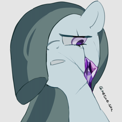 Size: 4096x4096 | Tagged: safe, artist:metaruscarlet, marble pie, earth pony, pony, g4, cracks, gem, gray background, one eye covered, simple background, solo