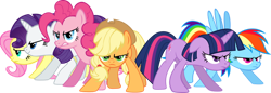 Size: 900x308 | Tagged: safe, artist:cloudshadezer0, applejack, fluttershy, pinkie pie, rainbow dash, rarity, twilight sparkle, earth pony, pegasus, pony, unicorn, a canterlot wedding, g4, my little pony: friendship is magic, female, floppy ears, mane six, mare, simple background, transparent background, unicorn twilight, vector