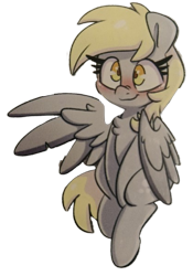 Size: 418x597 | Tagged: safe, artist:lou, edit, derpy hooves, pegasus, pony, g4, background removed, bipedal, blushing, chest fluff, simple background, smiling, transparent background