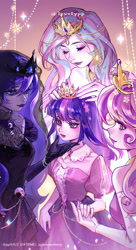 Size: 750x1374 | Tagged: safe, artist:pplaoxiansheng, princess cadance, princess celestia, princess luna, twilight sparkle, human, g4, abstract background, alicorn tetrarchy, gradient background, humanized, twilight sparkle (alicorn)