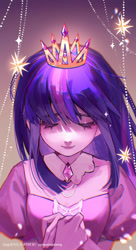 Size: 750x1374 | Tagged: safe, artist:pplaoxiansheng, twilight sparkle, human, g4, bust, crown, eyes closed, humanized, jewelry, new crown, regalia, solo