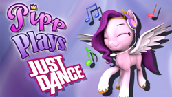 Size: 1920x1080 | Tagged: safe, artist:pika-robo, pipp petals, pegasus, pony, series:pipp plays, g4, g5, 3d, adorapipp, cute, dancing, eyes closed, fake thumbnail, female, g5 to g4, gamer pipp, gaming headset, generation leap, headset, just dance, let's play, mare, music notes, smiling, solo, source filmmaker, youtube thumbnail