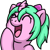 Size: 112x112 | Tagged: safe, oc, oc only, oc:magicalmysticva, pony, unicorn, bow, emote, emotes, eyes closed, female, giggling, hair bow, horn, laughing, open mouth, picture for breezies, pigtails, pink body, pink coat, raised hoof, simple background, solo, teal mane, transparent background, twin bows, twintails