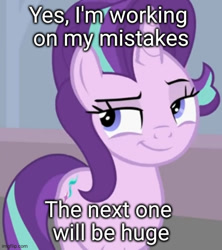 Size: 500x563 | Tagged: safe, artist:agrol, edit, editor:modus_ponens, starlight glimmer, choose your wings, g4, caption, cropped, dreamworks face, image macro, looking away, meme, ponified meme, smug, smugface, smuglight glimmer, solo, strollight glimmer, text