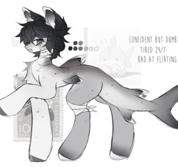 Size: 1440x1350 | Tagged: safe, artist:misty.mooon, oc, oc only, original species, pony, shark, shark pony, bandage, chest fluff, ear piercing, earring, fins, jewelry, male, piercing, solo, stallion