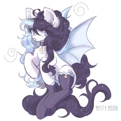 Size: 841x842 | Tagged: safe, artist:misty.mooon, oc, oc only, bat pony, pony, chest fluff, clothes, collar, female, flying, mare, socks, solo, spread wings, wings