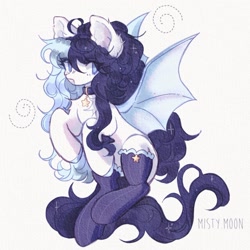 Size: 1440x1441 | Tagged: safe, alternate version, artist:misty.mooon, oc, oc only, bat pony, pony, chest fluff, clothes, collar, female, flying, mare, socks, solo, spread wings, wings