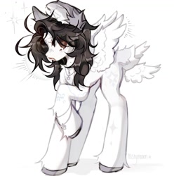 Size: 1440x1452 | Tagged: safe, artist:misty.mooon, oc, oc only, pegasus, pony, bracelet, concave belly, ear fluff, eye clipping through hair, female, jewelry, mare, necklace, simple background, solo, tail wings, white background