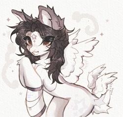 Size: 1440x1367 | Tagged: safe, artist:misty.mooon, oc, oc only, oc:v, pegasus, pony, bracelet, ear fluff, eye clipping through hair, eyebrows, eyebrows visible through hair, female, jewelry, mare, solo, tail wings