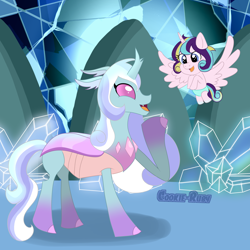 Size: 2024x2024 | Tagged: safe, artist:cookie-ruby, princess flurry heart, oc, oc:arista, changedling, changeling, g4, alternate universe, changedling oc, changeling oc