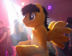 Size: 1200x925 | Tagged: safe, artist:atalonthedeer, human, pegasus, 2016, crowd, eurofurence, fursuit, indoors, irl, irl human, photo, ponysuit, side view, solo focus, spread wings, wings