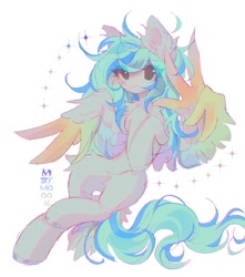 Size: 1096x1242 | Tagged: safe, artist:misty.mooon, oc, oc only, pegasus, pony, chest fluff, ear fluff, eye clipping through hair, female, flying, mare, solo, tongue out, wing hands, wings