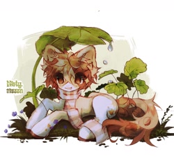 Size: 1440x1348 | Tagged: safe, artist:misty.mooon, oc, oc only, earth pony, pony, clothes, lying down, plant, prone, scarf, solo, striped scarf